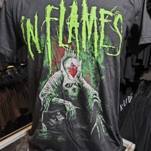 in flames